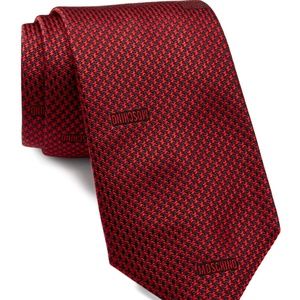 NWT Moschino Red Italian Silk Tie Pinwheel Logo